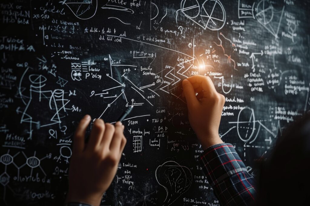 What are some strategies for tackling the JEE Advanced exam? 4 quantum physics operations written by hand with chalk blackboard