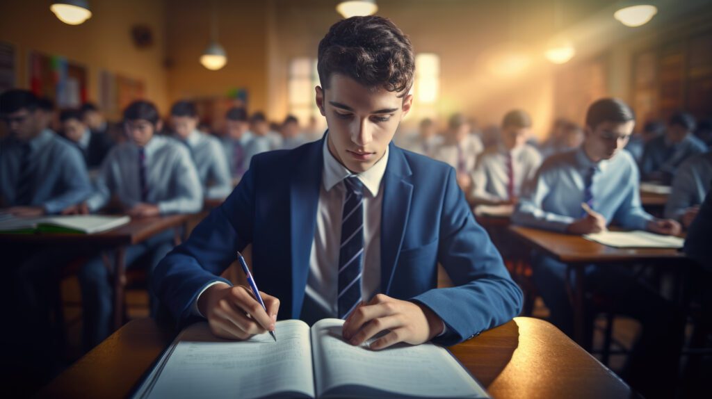 Expert Tips to Crack JEE Mains in One Year: A Guide by Suresh Dani Classes 5 young guy suit is taking exams subject surrounded by other students class created with generative ai technology