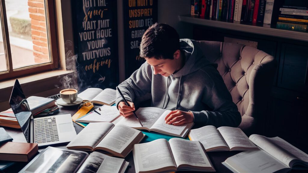 Ultimate Guide to NATA Preparation: Best Books, Syllabus, and Tips 3 man sits table with book sign that says im reading