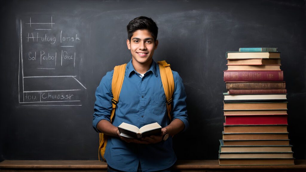 The Ultimate Guide to UCEED/NID DAT: Everything You Need to Know 5 photo realistic as student with books chalkboard concept as student holding books standing