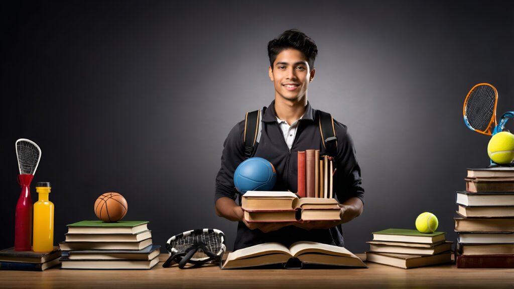 The Ultimate Guide to UCEED/NID DAT: Everything You Need to Know 4 photo realistic as student with books sports equipment concept as student holding books sp